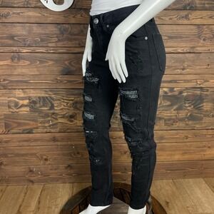 Rue 21 | PREMIUM Bedazzled Rhinestone Distressed Black Denim Skinny Jeans